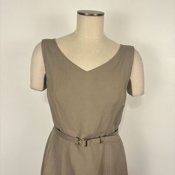 Isabella Demarco Size 8 Linen Blend Sheath Dress Tahari Levine Belted Taupe - Picture 4 of 7